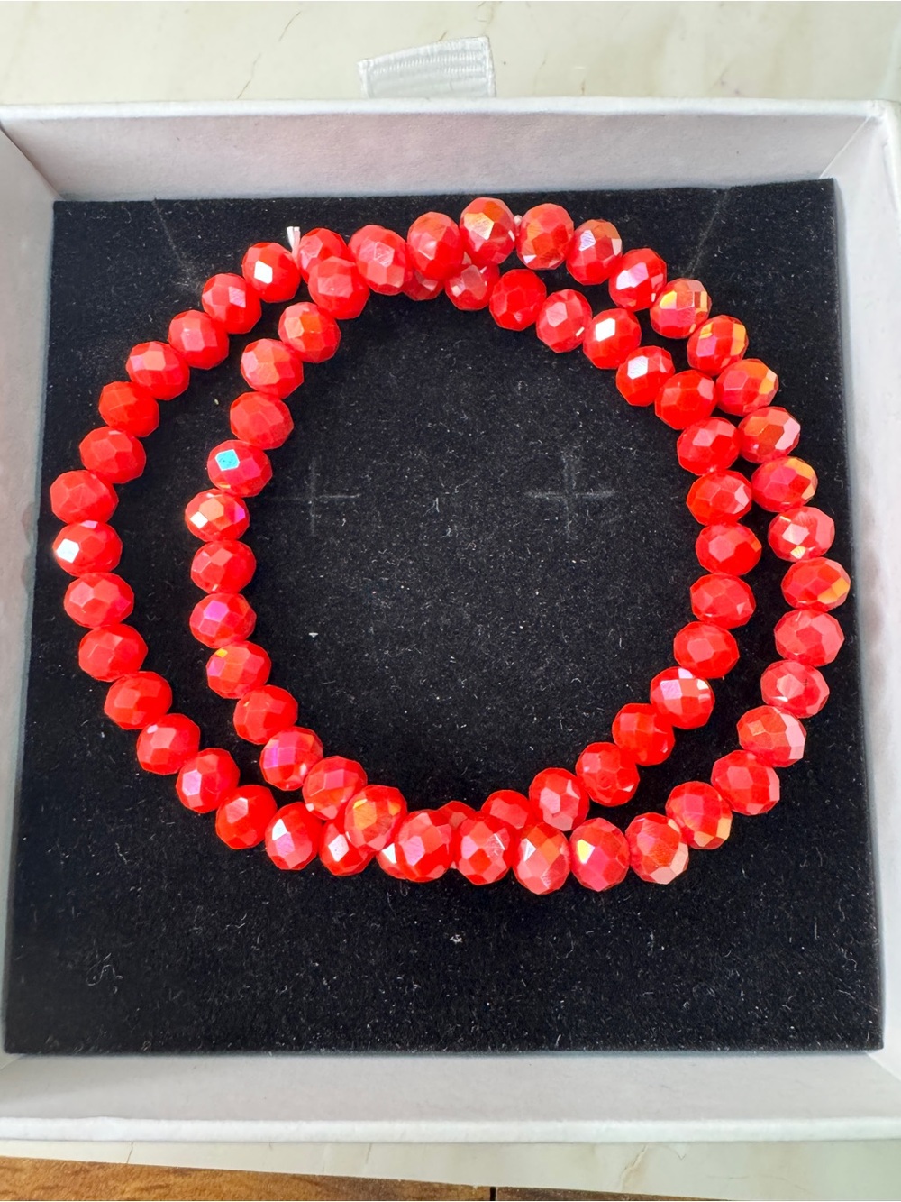 2 Red Faceted glass Bead Stretch Bracelet - Women Jewelry